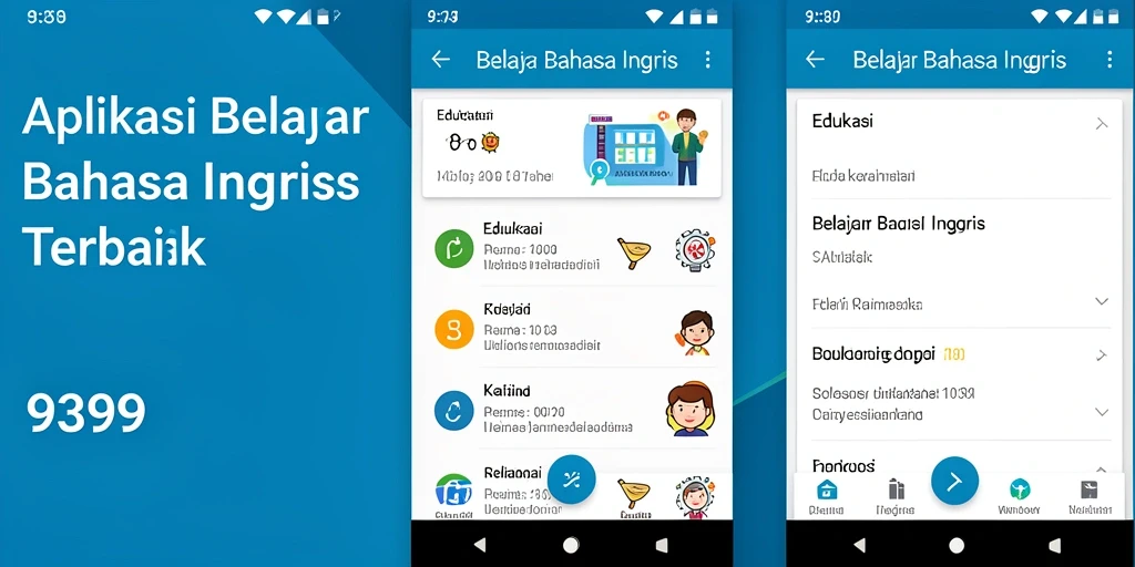 Antarmuka aplikasi 9399 yang interaktif dan menarik untuk belajar bahasa Inggris.