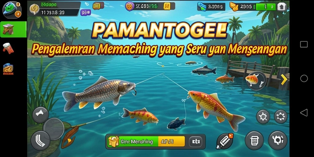 Tampilan antarmuka utama game PAMANTOGEL saat memancing.